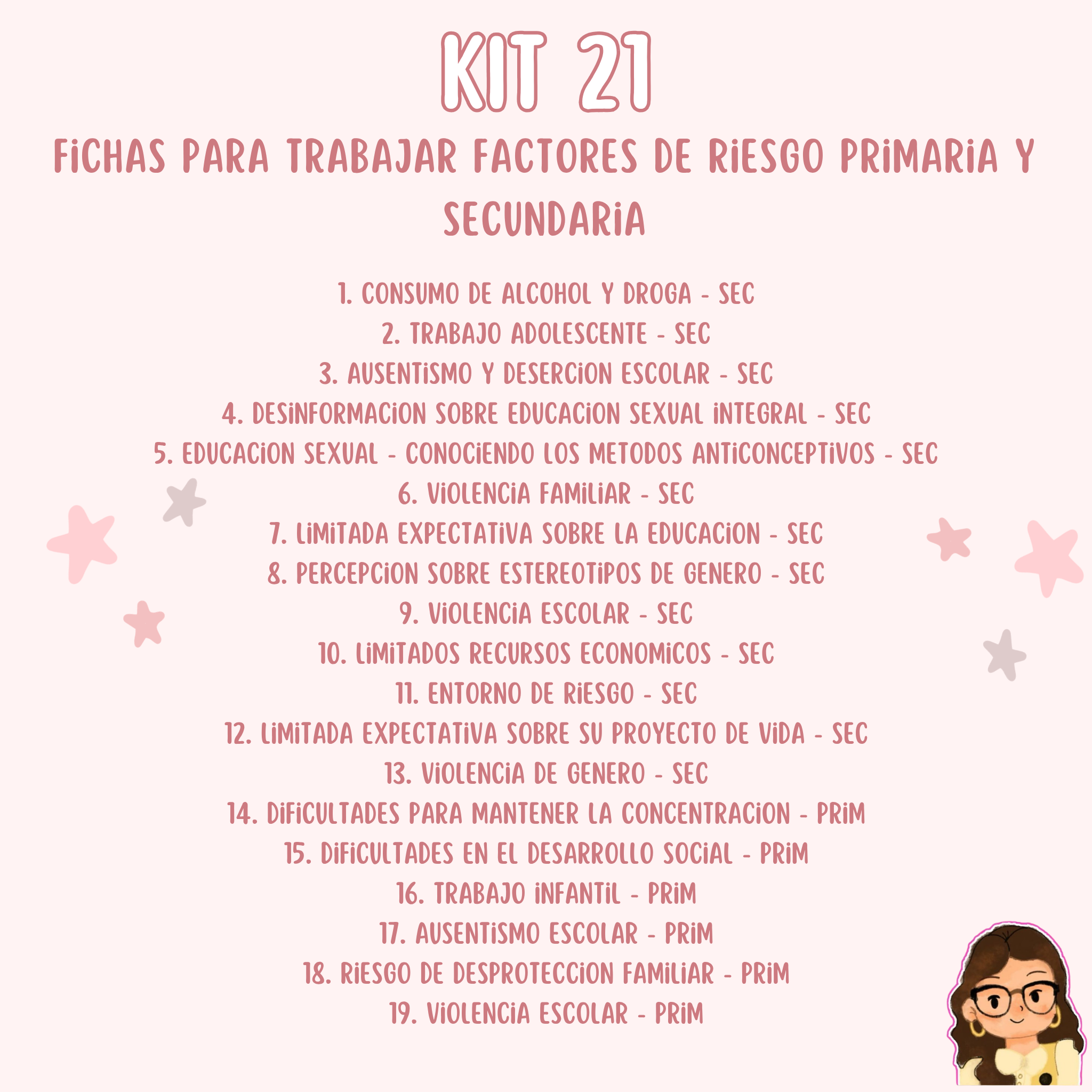 Kit 21 Fichas para Trabajar Factores de Riesgo Primaria y Secundaria - 19 Documentos
