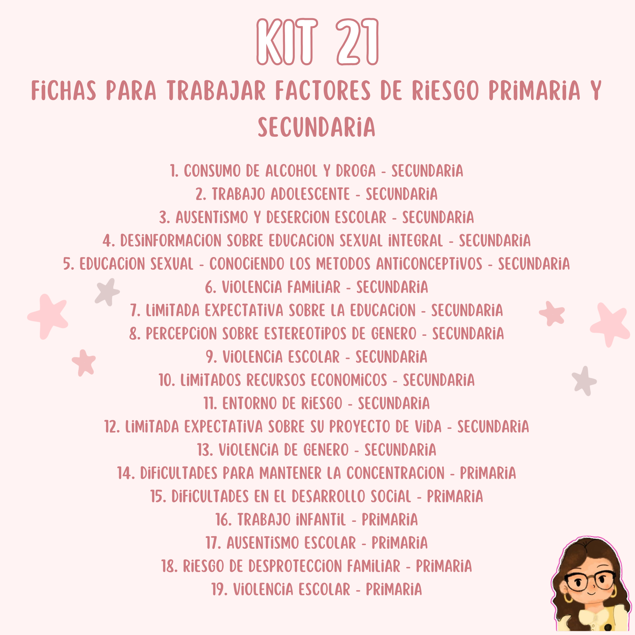 Kit 21 Fichas para Trabajar Factores de Riesgo Primaria y Secundaria - 19 Documentos